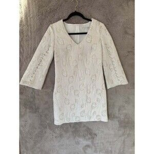 Trina Turk Selfie Peacock Embroidered‎ Dress Size S Cream Evening Wedding $458